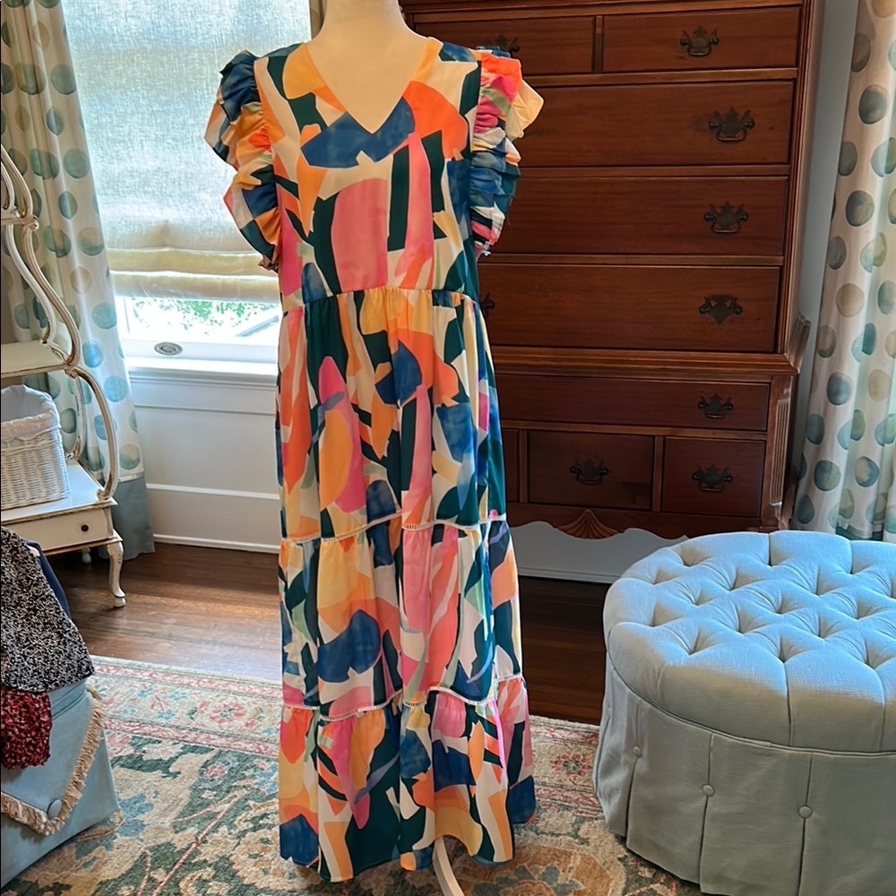 Colorful Abstract Print Maxi Dress